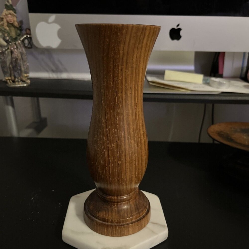 Wooden Bud Vase 7 inches High 3" Wide Unsigned Vtg No Damage Heavy Beautiful
